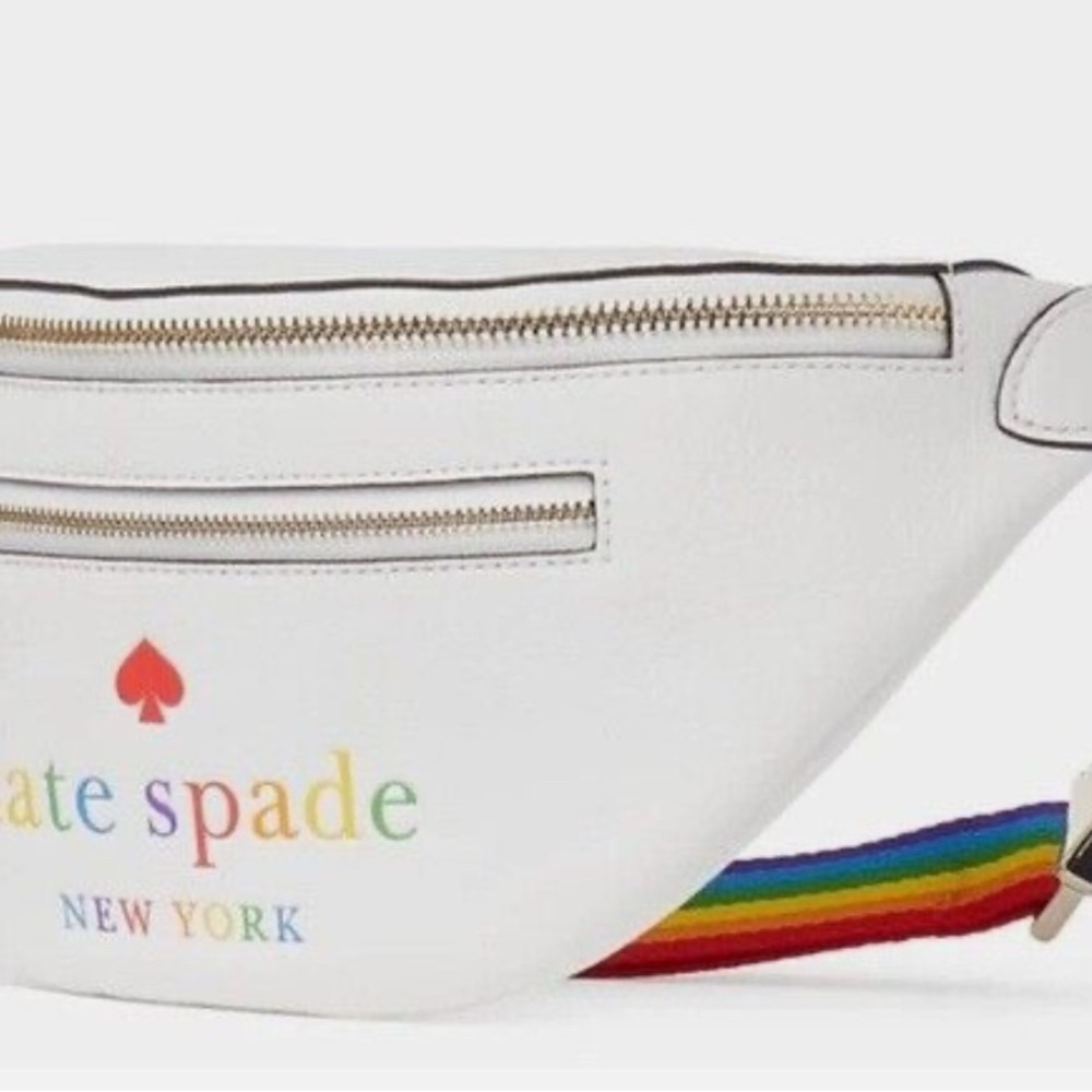 Kate Spade White Belt Bag with Rainbow Strap